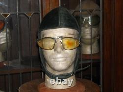 WW1 1930's GERMAN PILOTS FLIGHT FLYING HELMET & GOGGLES. Sz58