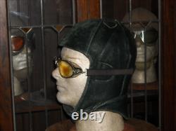 WW1 1930's GERMAN PILOTS FLIGHT FLYING HELMET & GOGGLES. Sz58