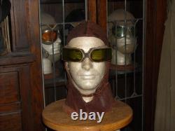 WW1 GERMAN PILOTS FLIGHT FLYING HELMET & GOGGLES. Sz 7