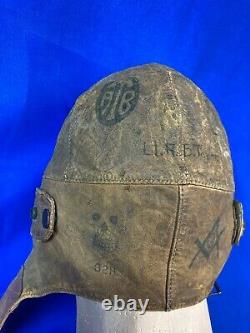 WW1 US Air Service Pilots Leather Flight Helmet with 17th Aero Squadron Artwork