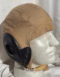 WW2 Army Air Force A-10 Pilot Khaki Flight Helmet Size Large By Bates Shoe Co