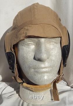 WW2 Army Air Force A-10 Pilot Khaki Flight Helmet Size Large By Bates Shoe Co