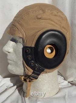 WW2 Army Air Force A-10 Pilot Khaki Flight Helmet Size Large By Bates Shoe Co