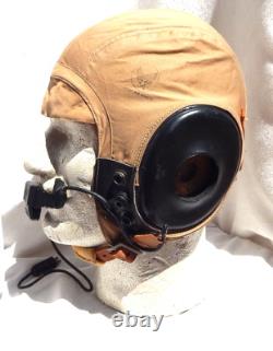 WW2 Army Air Force ANH-15 Pilot Khaki Flight Helmet With RARE MX-108/UR Lip Mike