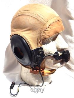 WW2 Army Air Force ANH-15 Pilot Khaki Flight Helmet With RARE MX-108/UR Lip Mike