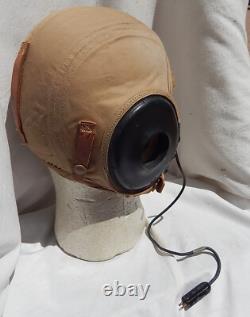 WW2 Army Air Force ANH-15 Pilot Khaki Flight Helmet With RARE MX-108/UR Lip Mike