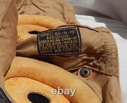 WW2 Army Air Force ANH-15 Pilot Khaki Flight Helmet With RARE MX-108/UR Lip Mike
