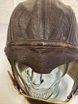 WW2 Era Leather Flight Helmet NAF 1092 7 3/8 USN Navy Flyers Pilot Chin Strap
