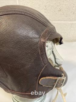 WW2 Era Leather Flight Helmet NAF 1092 7 3/8 USN Navy Flyers Pilot Chin Strap