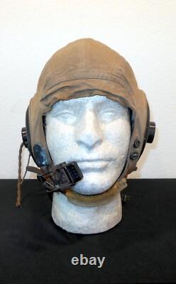 WW2 US Navy Pilot Aircraft TYPE AN-H-15 FLIGHT HELMET & BOOM MIC NICE