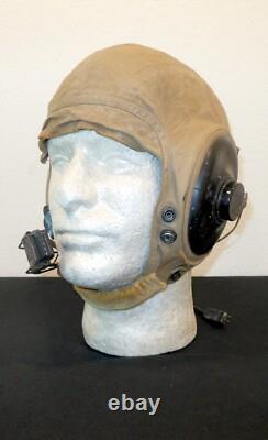WW2 US Navy Pilot Aircraft TYPE AN-H-15 FLIGHT HELMET & BOOM MIC NICE
