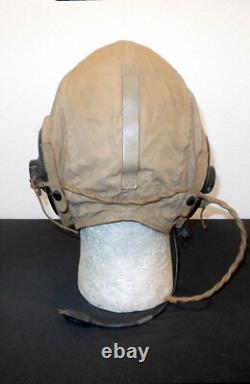 WW2 US Navy Pilot Aircraft TYPE AN-H-15 FLIGHT HELMET & BOOM MIC NICE