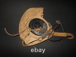WW2 US Navy Pilot Aircraft TYPE AN-H-15 FLIGHT HELMET & BOOM MIC NICE