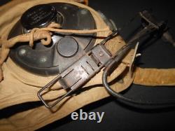 WW2 US Navy Pilot Aircraft TYPE AN-H-15 FLIGHT HELMET & BOOM MIC NICE
