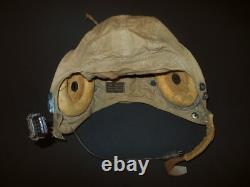 WW2 US Navy Pilot Aircraft TYPE AN-H-15 FLIGHT HELMET & BOOM MIC NICE