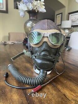 WW2 WWII Pilot Flight Helmet A11, AN6530 Googles, A14 Oxygen mask AAF USAAF #2