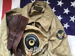 WW2 WWII USAAF Pilots Flight Helmet Flightsuit Leather Flying Gloves Not RAF AM