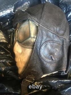 WWI Military Fighter PILOTS FLIGHT HELMET & goggles WW1 American WW1 USA