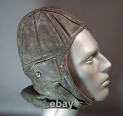 WWII German Luftwaffe Aviator Pilot Flight Leather Helmet Motorcycle Neck Flap