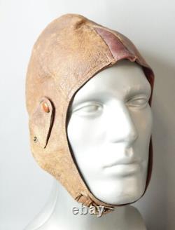 WWII German Luftwaffe Pilot Aviator Brown Leather Flying Flight Helmet H. D