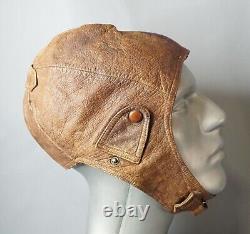WWII German Luftwaffe Pilot Aviator Brown Leather Flying Flight Helmet H. D