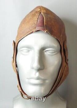 WWII German Luftwaffe Pilot Aviator Brown Leather Flying Flight Helmet H. D