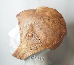 WWII German Luftwaffe Pilot Aviator Brown Leather Flying Flight Helmet H. D