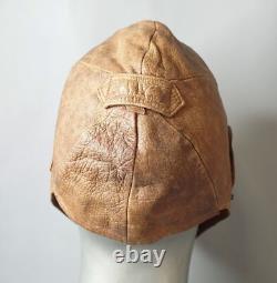 WWII German Luftwaffe Pilot Aviator Brown Leather Flying Flight Helmet H. D