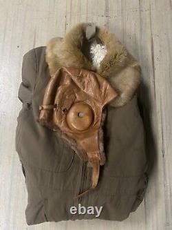 WWII Japanese Army Pilots Leather Flight Helmet & Winter Suit Rabbit Fur Lining