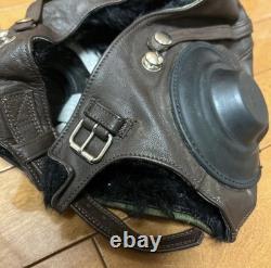 WWII Japanese Leather Winter Flight Helmet Pilot Fur Lined Original Tag