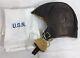 WWII US NAVY Leather Helmet NAF 1092 flight with USN Silk Pilot Scarf #A17