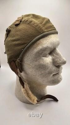 WWII USAAF Type A-9 Flight Helmet 1942 Cotton Gabardine Pilot Gear (Small)