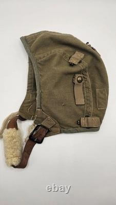 WWII USAAF Type A-9 Flight Helmet 1942 Cotton Gabardine Pilot Gear (Small)