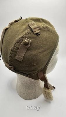 WWII USAAF Type A-9 Flight Helmet 1942 Cotton Gabardine Pilot Gear (Small)