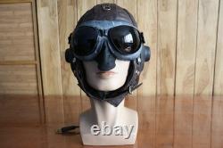 Winter Leather Flight Cap, Air Force MiG Pilot Helmet, Wool-Lined, Vintage Goggles