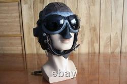Winter Leather Flight Cap, Air Force MiG Pilot Helmet, Wool-Lined, Vintage Goggles