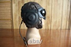 Winter Leather Flight Cap, Air Force MiG Pilot Helmet, Wool-Lined, Vintage Goggles
