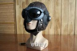 Winter Leather Flight Cap, Air Force MiG Pilot Helmet, Wool-Lined, Vintage Goggles