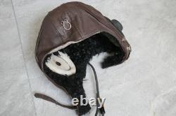 Winter Leather Flight Cap, Air Force MiG Pilot Helmet, Wool-Lined, Vintage Goggles