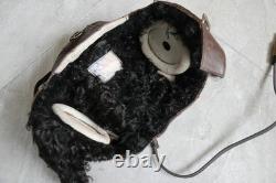 Winter Leather Flight Cap, Air Force MiG Pilot Helmet, Wool-Lined, Vintage Goggles