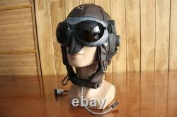 Winter Leather Pilot Flight Helmet, Air Force Wool-Lined Flying Helmet, Goggles